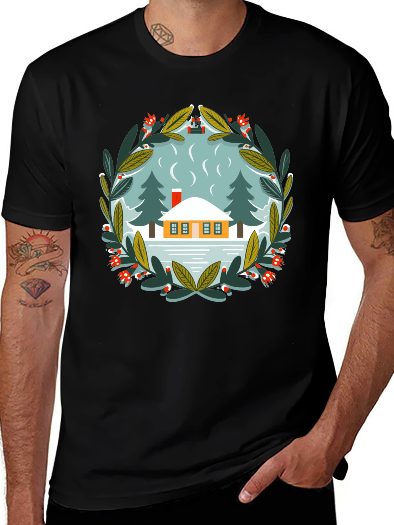 Winter Cabin Graphic Tee - Unisex Cotton T-Shirt