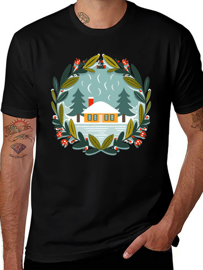 Winter Cabin Graphic Tee - Unisex Cotton T-Shirt
