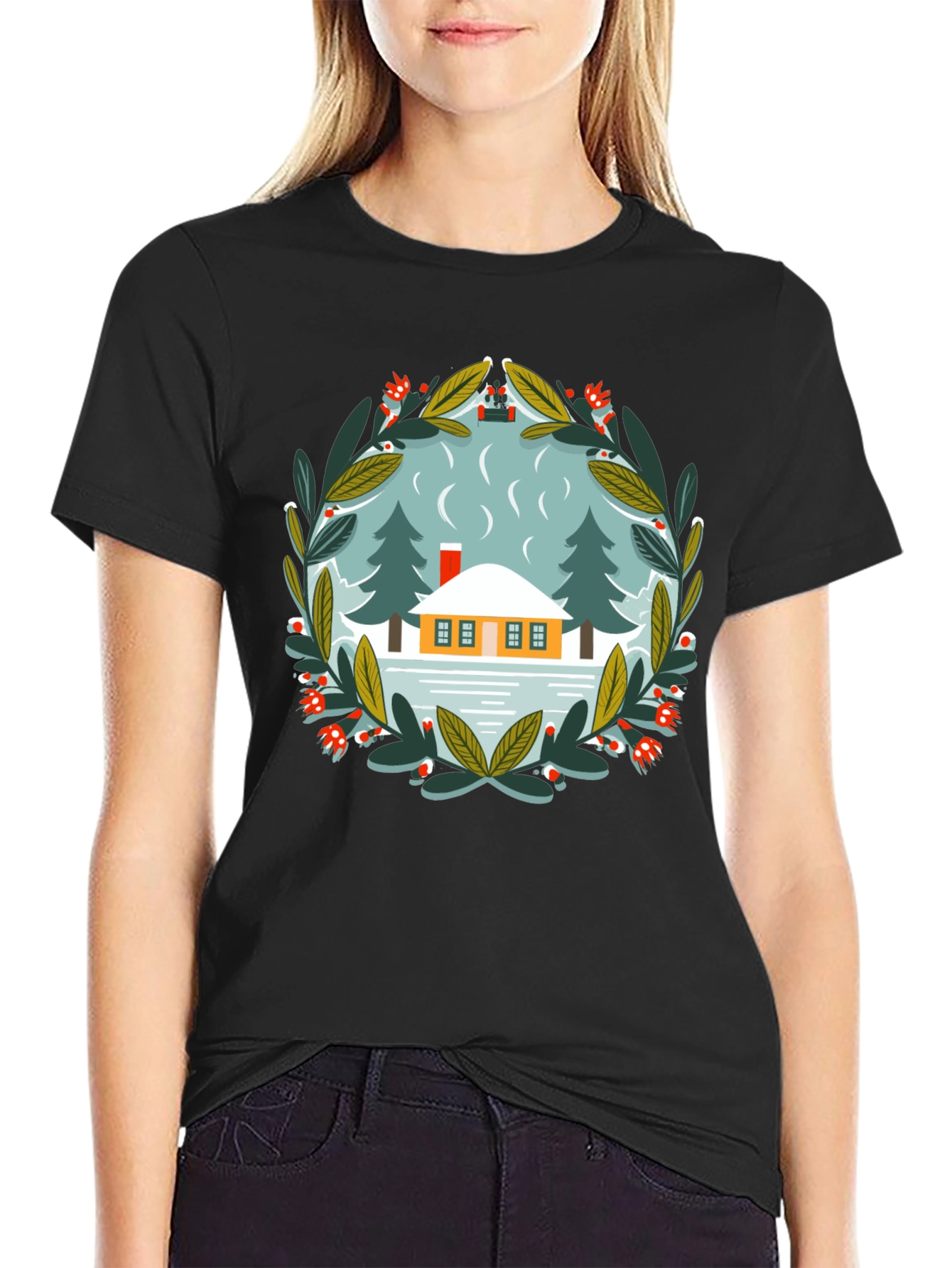 Winter Cabin Graphic Tee - Unisex Cotton T-Shirt