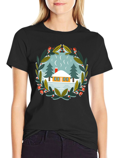 Winter Cabin Graphic Tee - Unisex Cotton T-Shirt