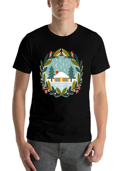 Winter Cabin Graphic Tee - Unisex Cotton T-Shirt