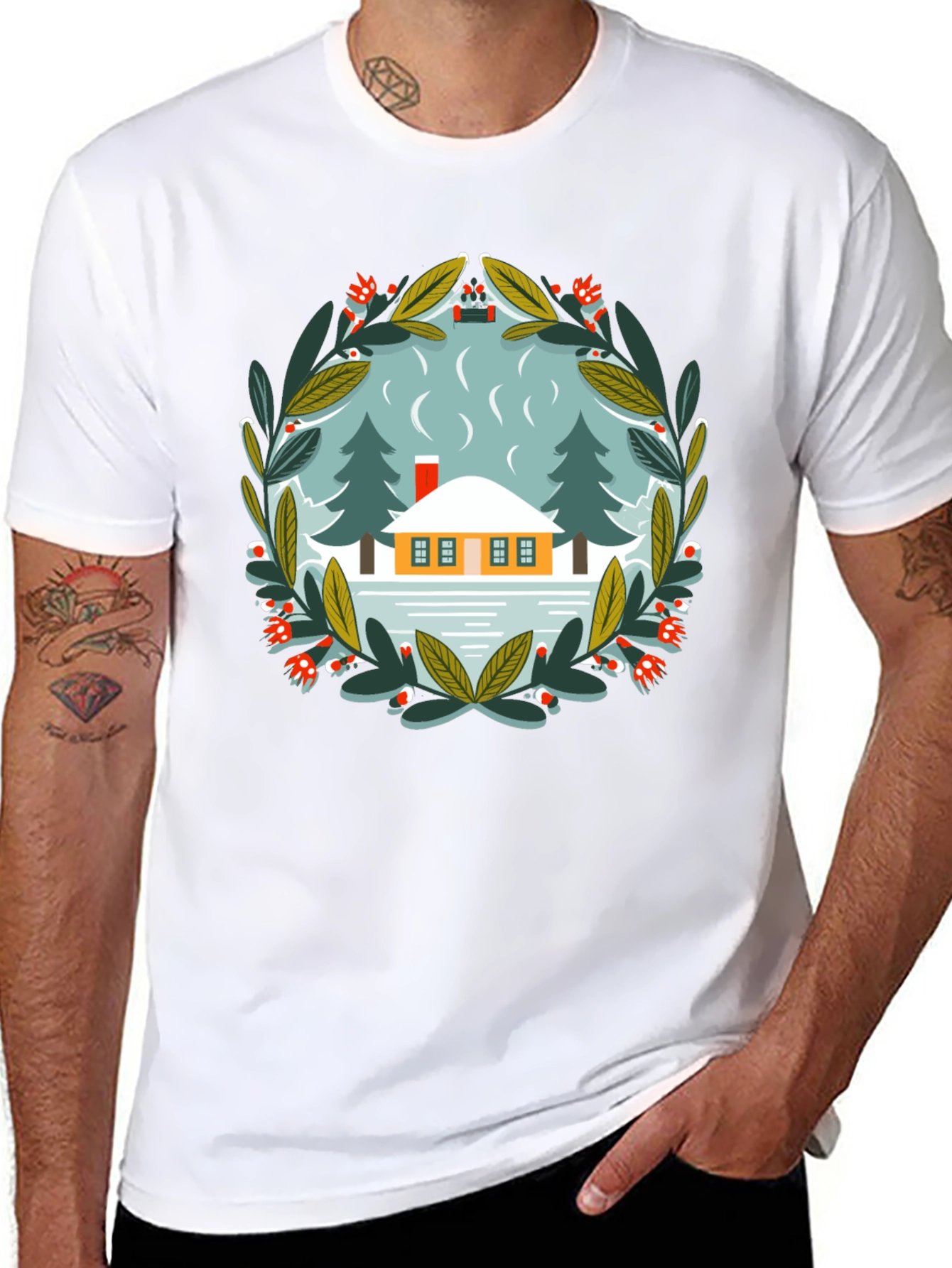 Winter Cabin Graphic Tee - Unisex Cotton T-Shirt