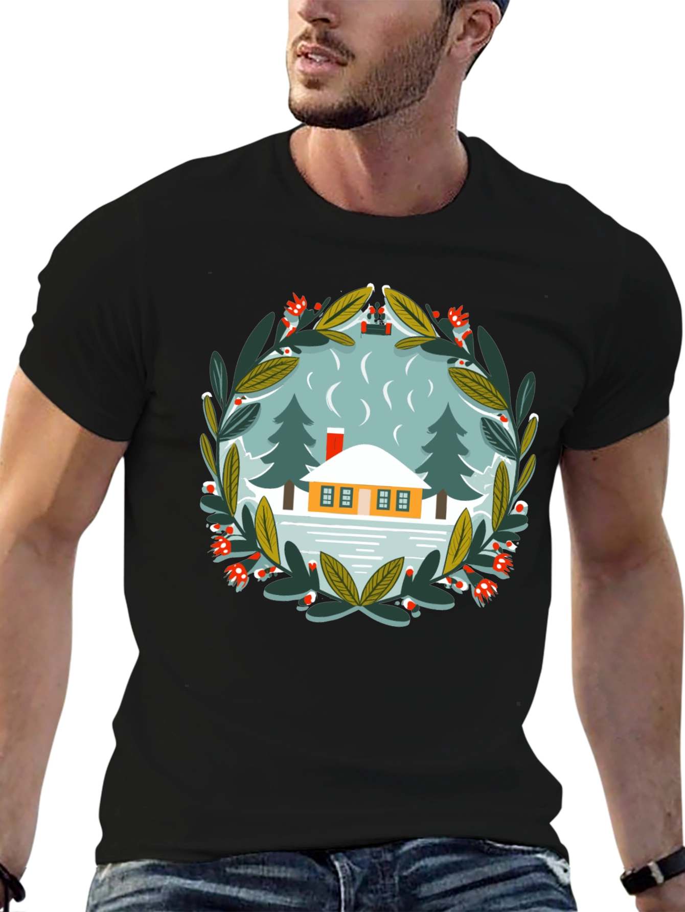 Winter Cabin Graphic Tee - Unisex Cotton T-Shirt