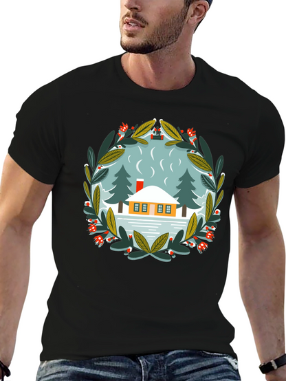 Winter Cabin Graphic Tee - Unisex Cotton T-Shirt