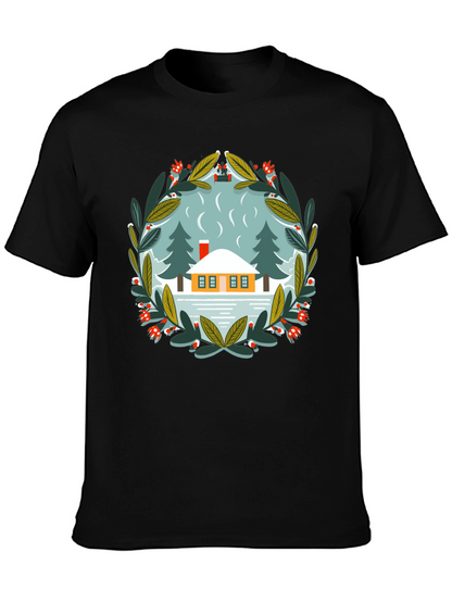 Winter Cabin Graphic Tee - Unisex Cotton T-Shirt