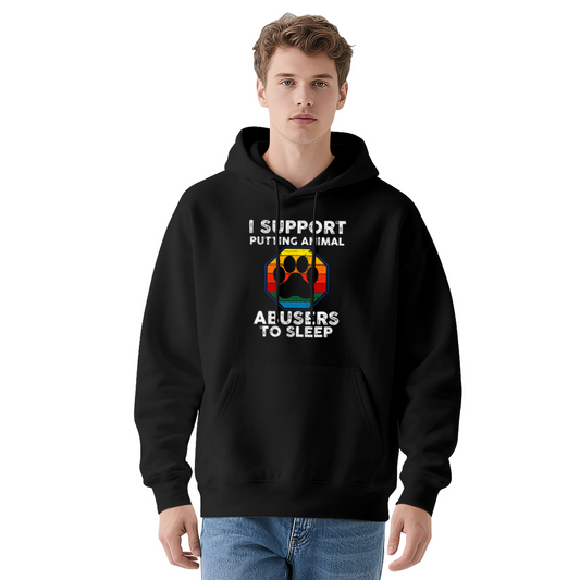 Animal Lover Anti-Abuse Rainbow Paw Print Hoodie, Cozy Casual Black Pullover Hoodie