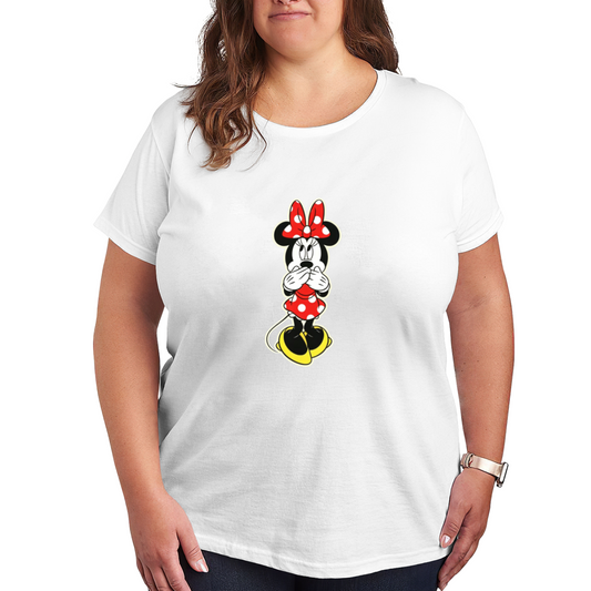Plus Size Women Cute Minnie Mouse Cover?Mouth Graphic Casual Tee