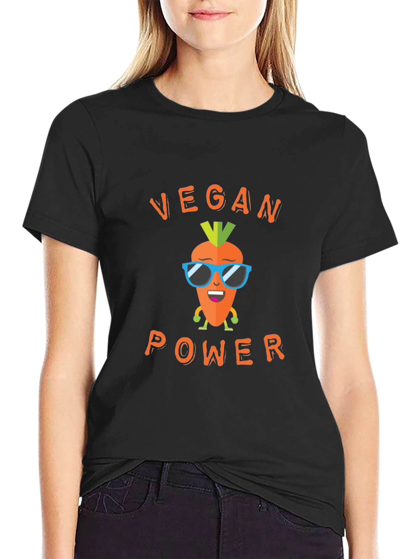 Vegan Power Graphic Tee - Carrot Cartoon