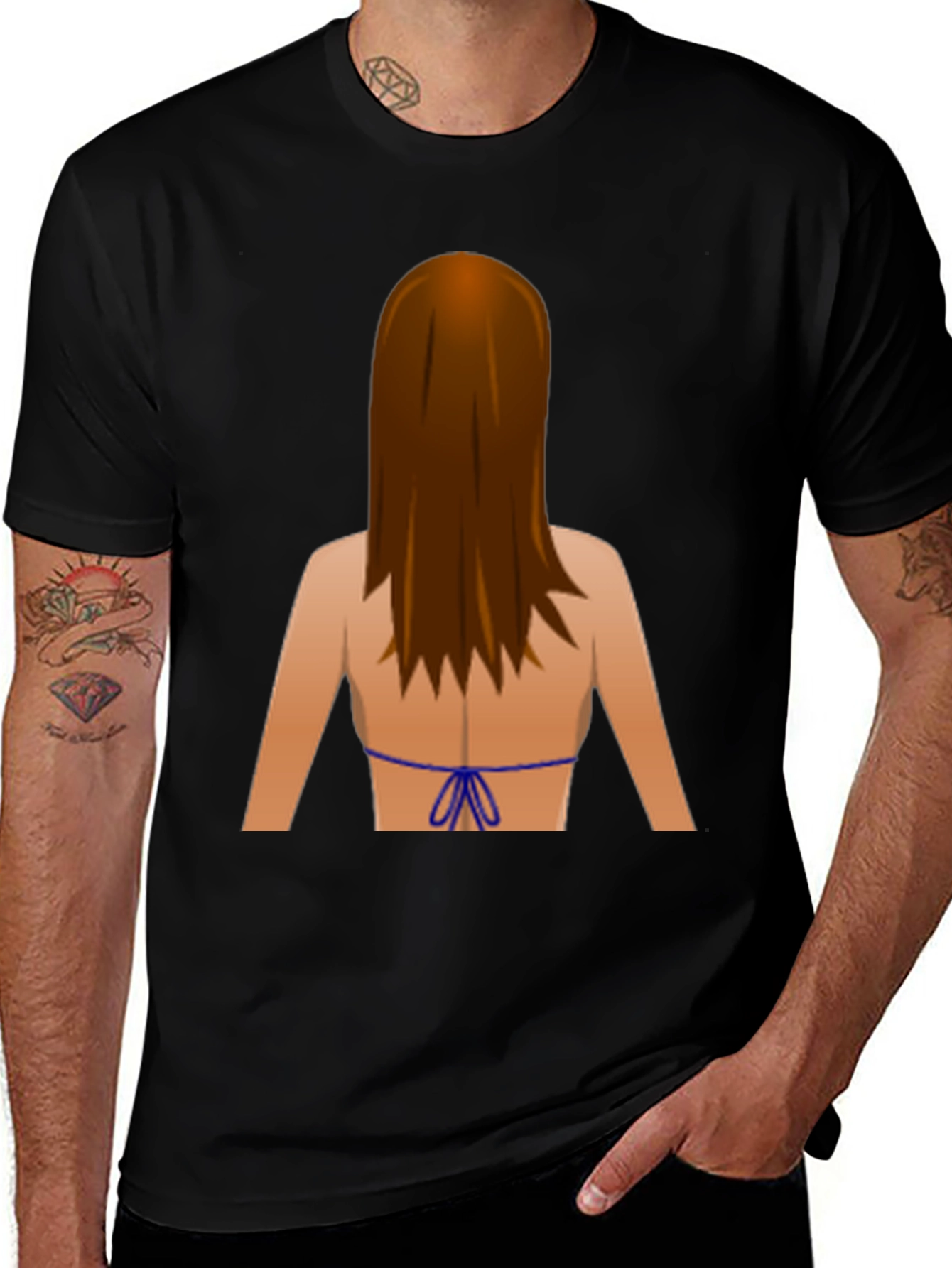 Emoji Bikini Back Print Black T-Shirt