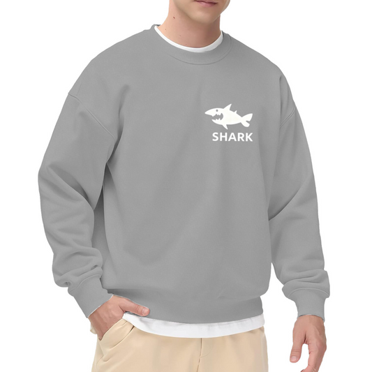Minimal Shark Silhouette Chest Print Gray Crewneck Sweatshirt