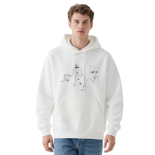 Minimal Abstract Line Art Face White Hoodie, Ultra Soft Comfort Art Daily Pullover