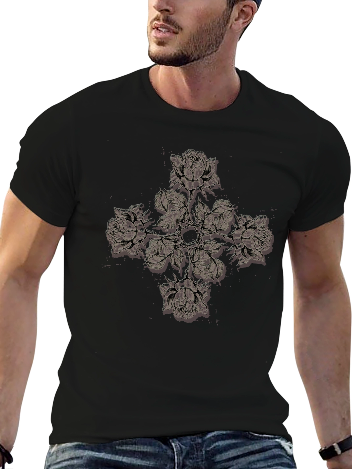 Floral Cross Graphic Print T-Shirt