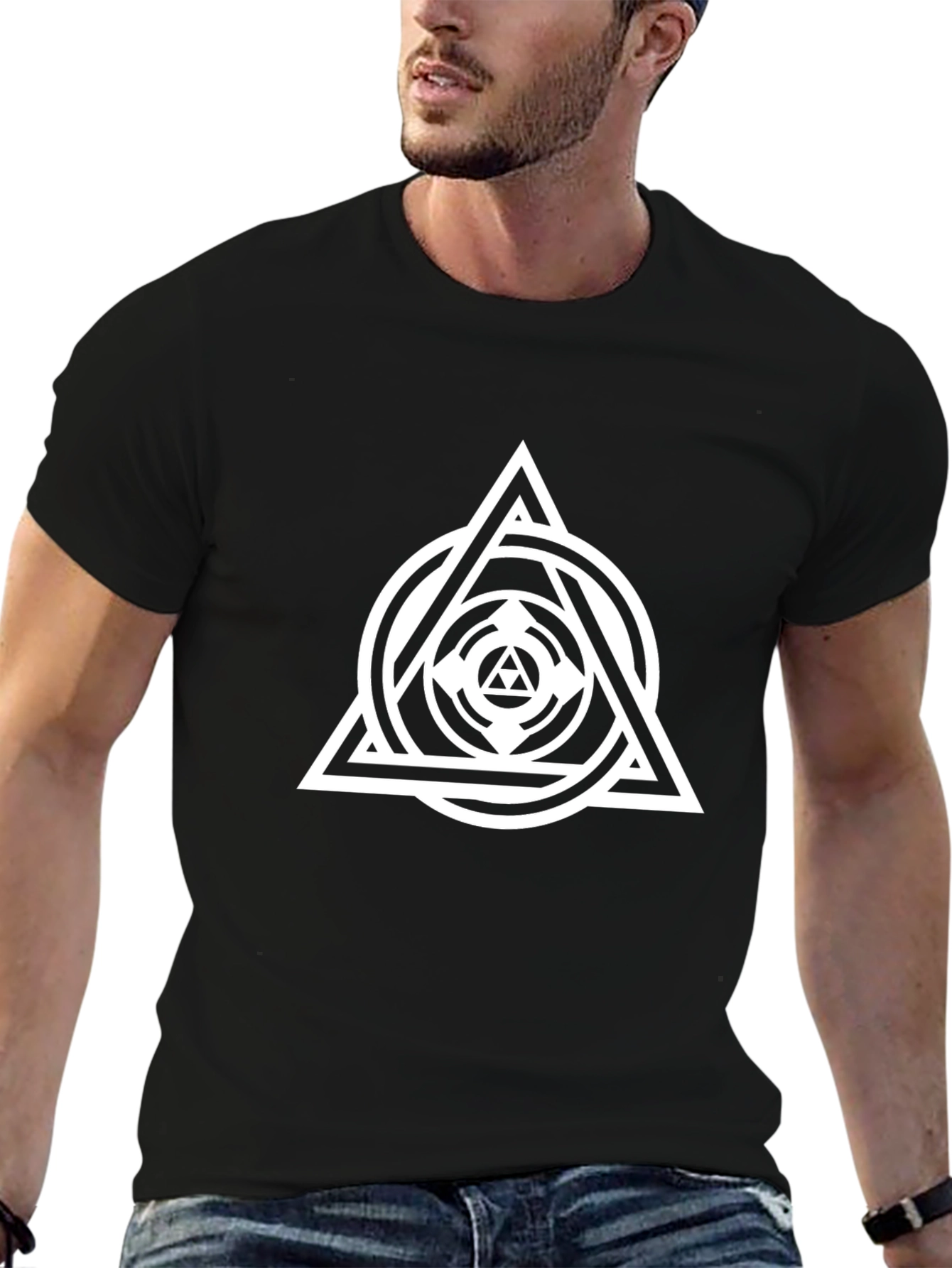 Geometric Triangle Circle Graphic Black T-Shirt