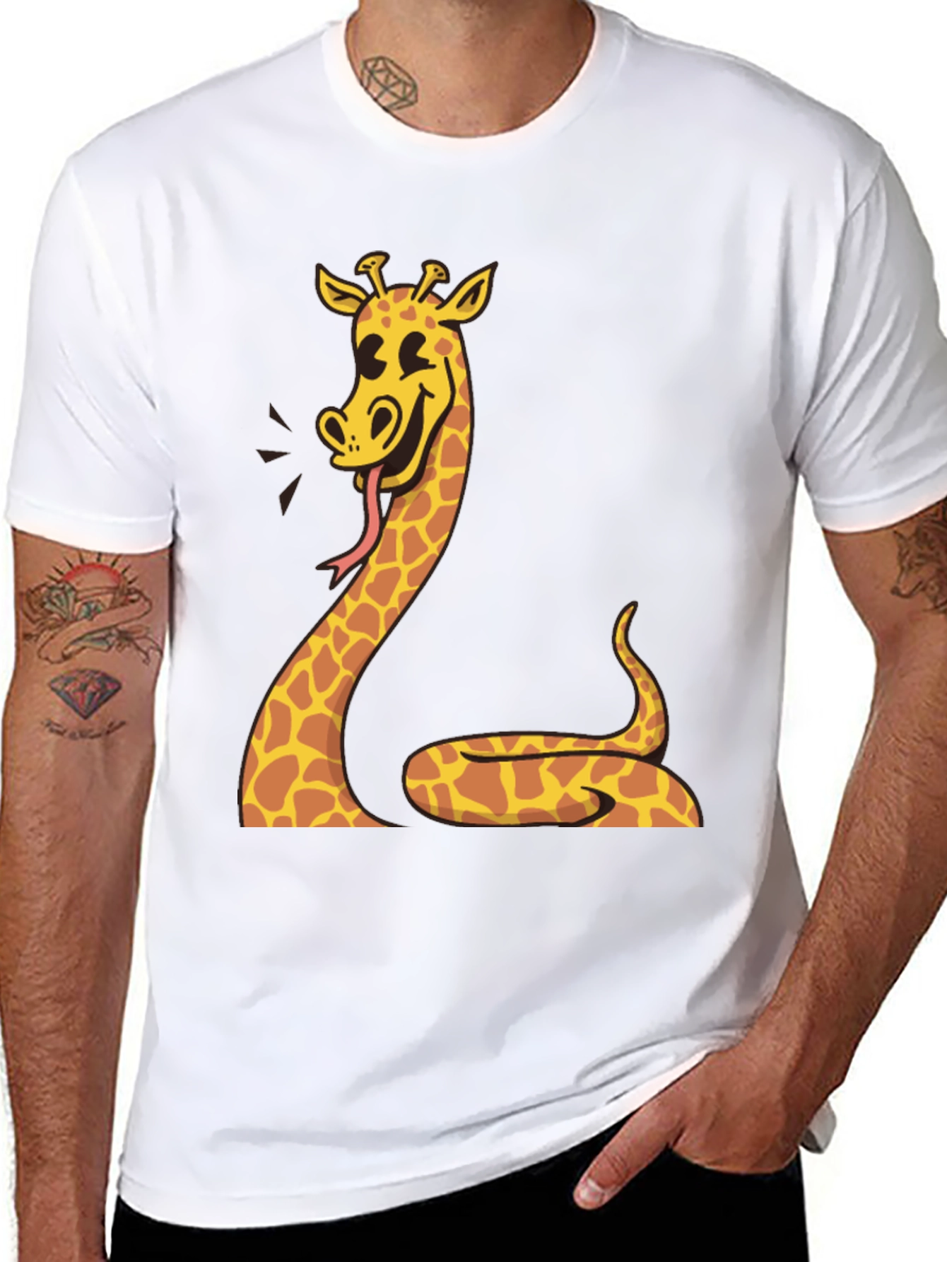 Giraffe Snake Graphic Tee - Unique Mens Black T-Shirt