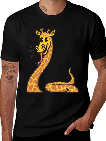 Giraffe Snake Graphic Tee - Unique Mens Black T-Shirt