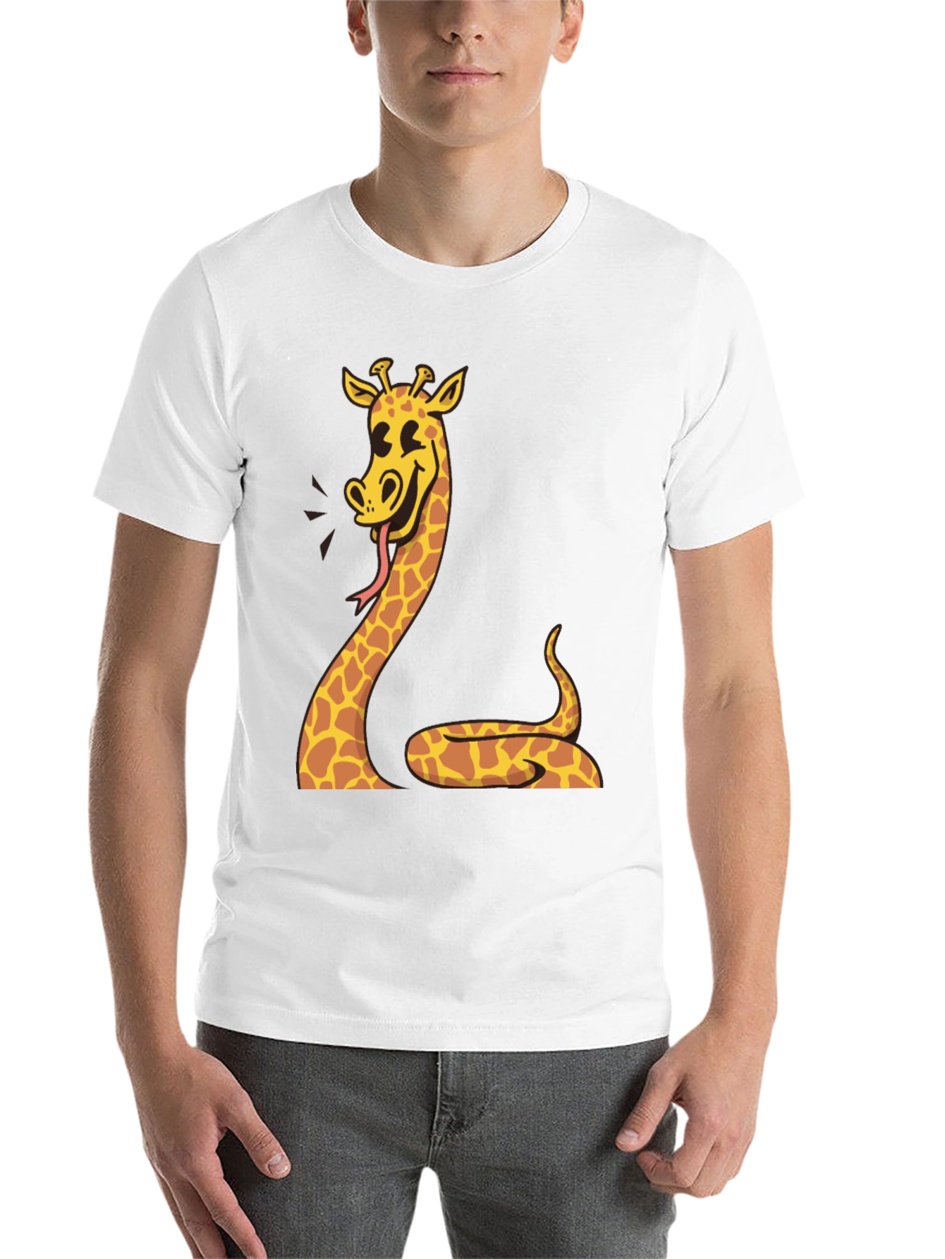 Giraffe Snake Graphic Tee - Unique Mens Black T-Shirt