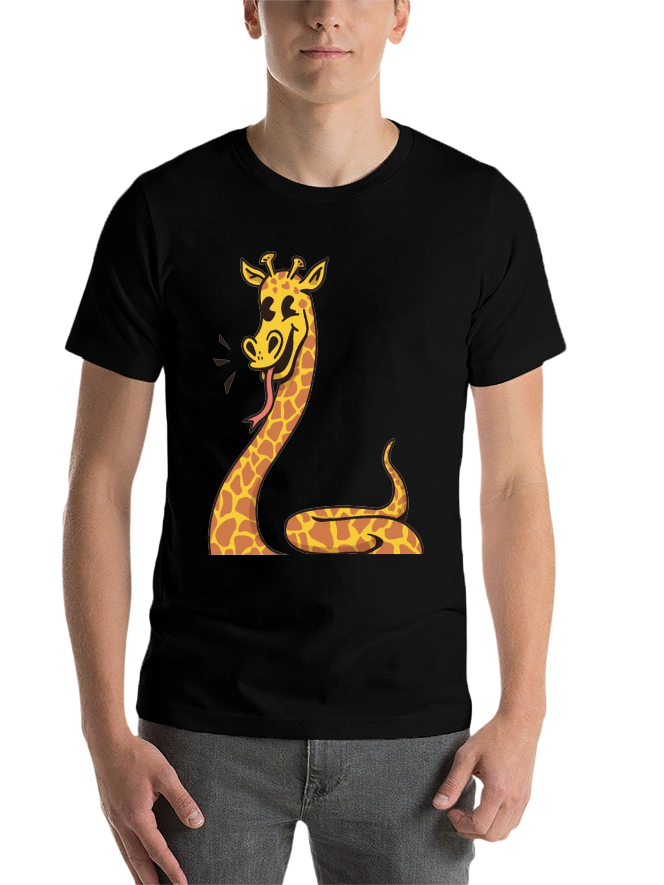 Giraffe Snake Graphic Tee - Unique Mens Black T-Shirt