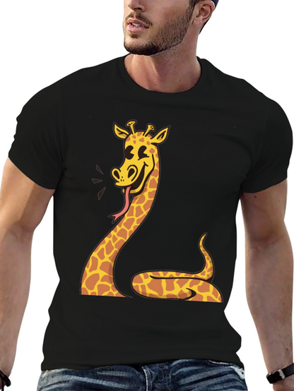 Giraffe Snake Graphic Tee - Unique Mens Black T-Shirt