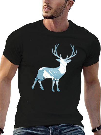 Mountain Deer Graphic Tee - Black Cotton Blend