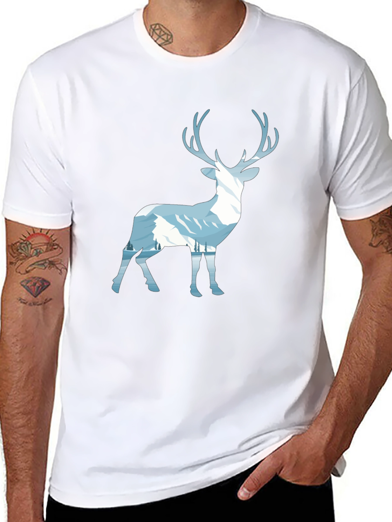 Mountain Deer Graphic Tee - Black Cotton Blend
