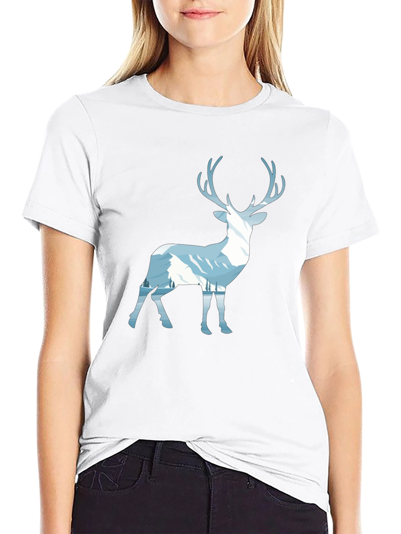 Mountain Deer Graphic Tee - Black Cotton Blend