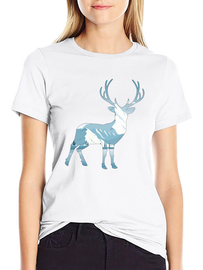 Mountain Deer Graphic Tee - Black Cotton Blend