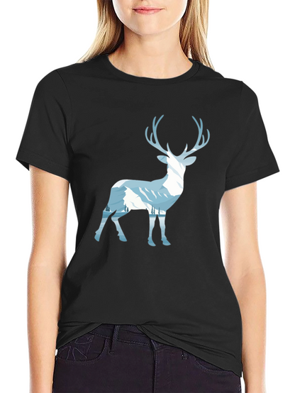 Mountain Deer Graphic Tee - Black Cotton Blend