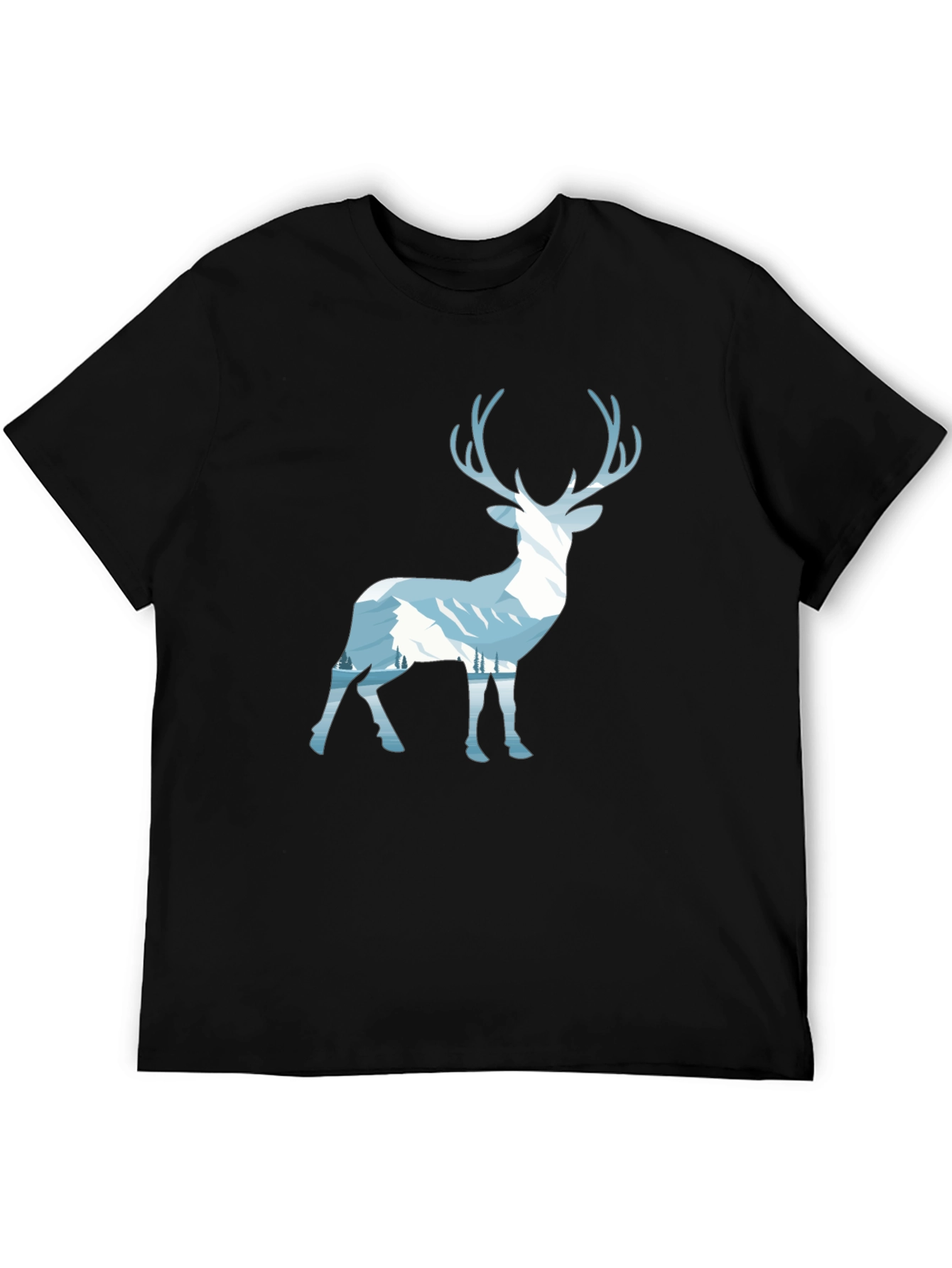 Mountain Deer Graphic Tee - Black Cotton Blend