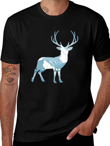 Mountain Deer Graphic Tee - Black Cotton Blend