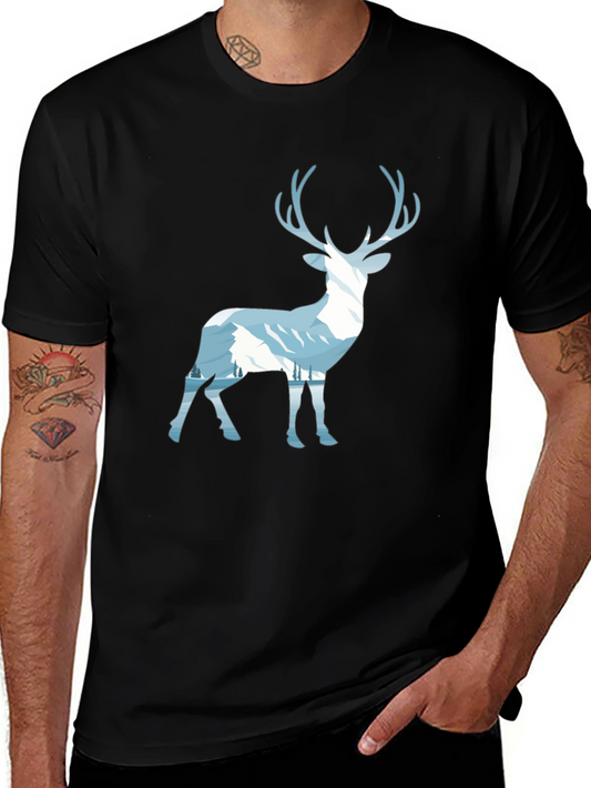 Mountain Deer Graphic Tee - Black Cotton Blend