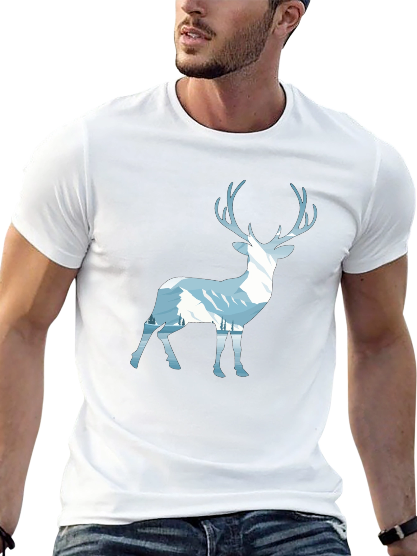 Mountain Deer Graphic Tee - Black Cotton Blend