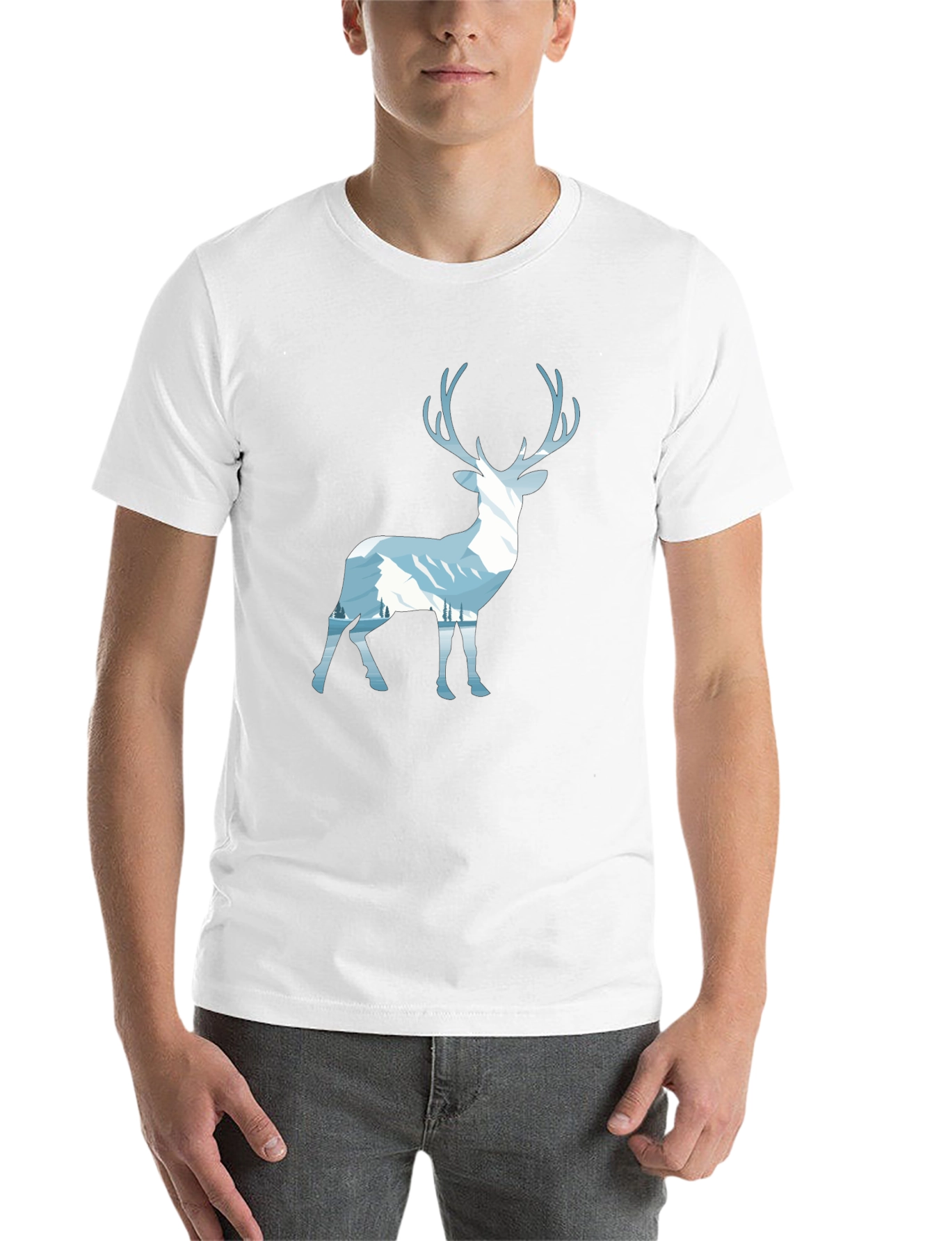 Mountain Deer Graphic Tee - Black Cotton Blend