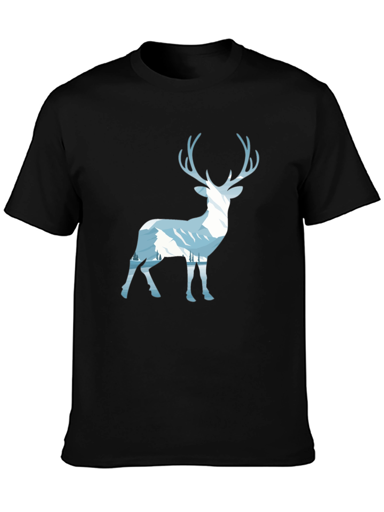 Mountain Deer Graphic Tee - Black Cotton Blend