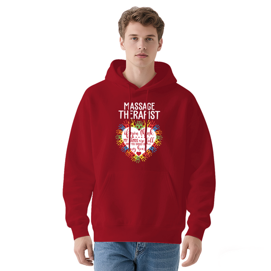 Massage Therapist Colorful Heart Print Red Hoodie, Ultra Soft Warm Daily Hoodie