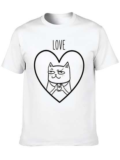 Love Cat Heart T-Shirt - Mens Graphic Tee