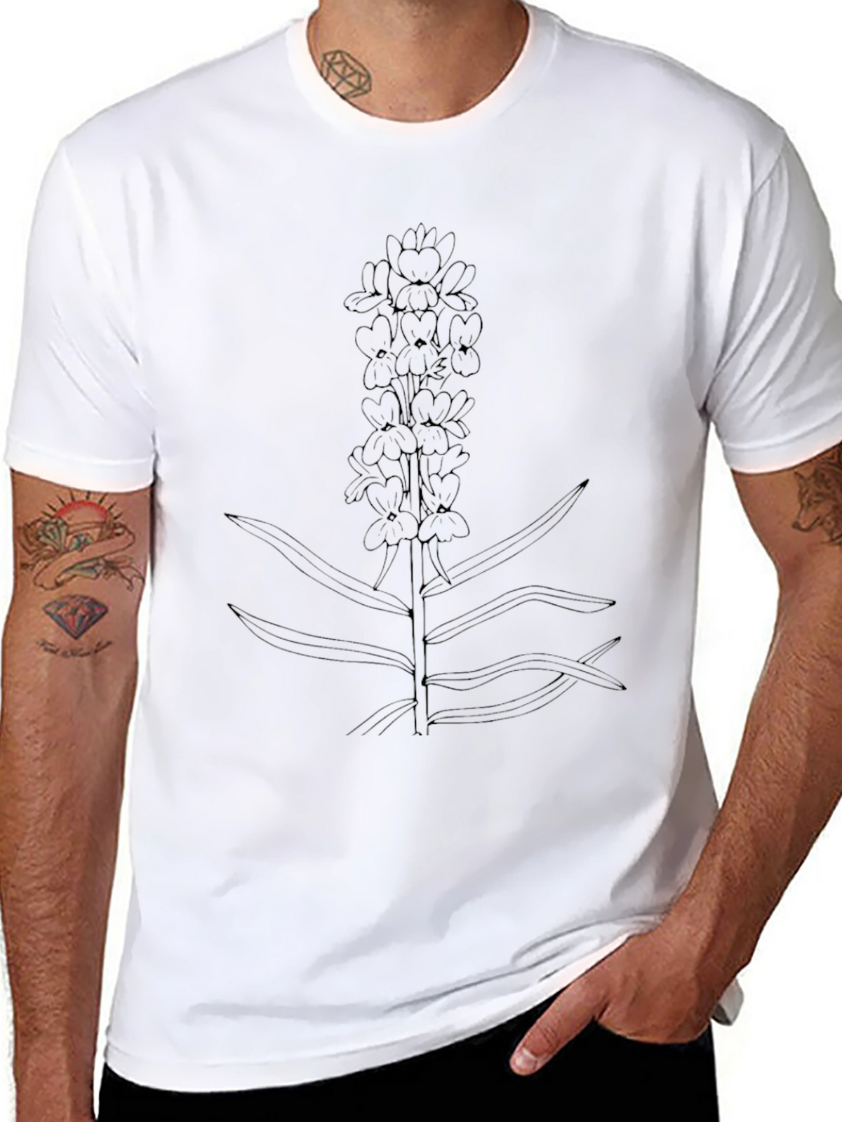 Botanical Line Art Black T-Shirt