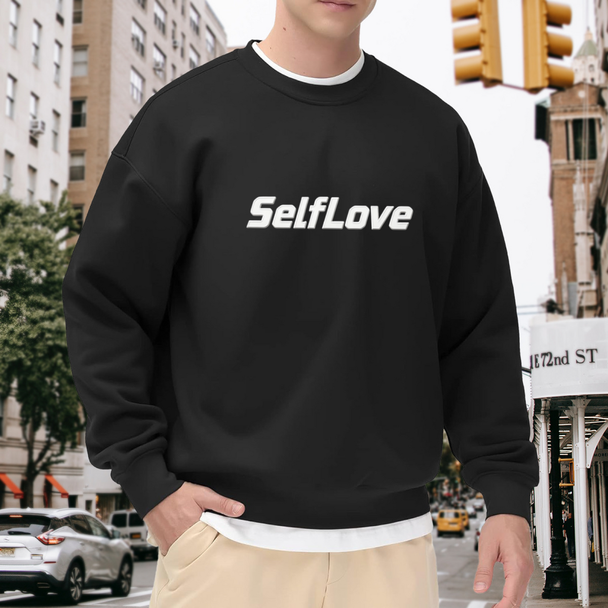 Bold Self Love 3D Font Black Crew Sweatshirt