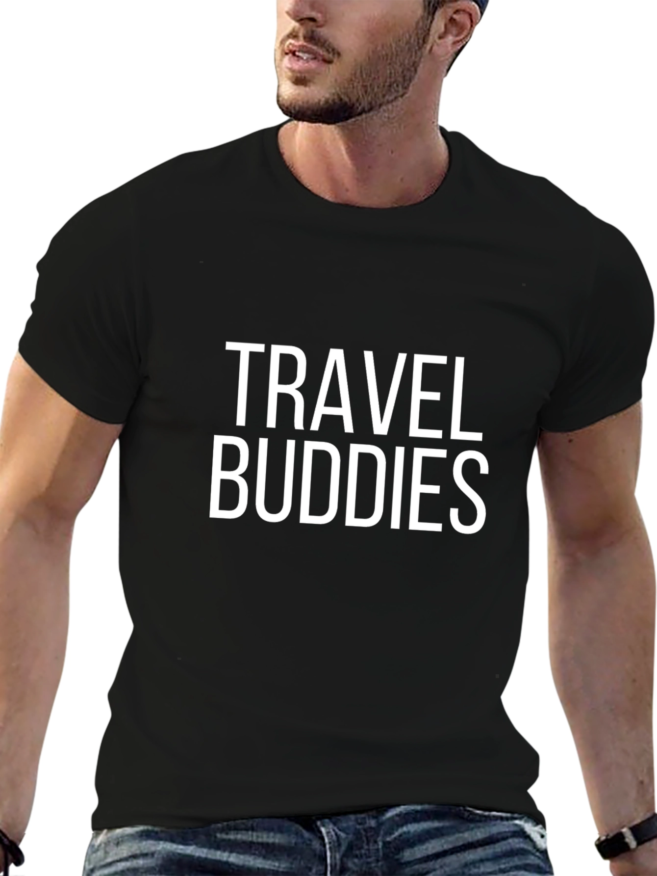 Travel Buddies Graphic T-Shirt - Black Casual Tee