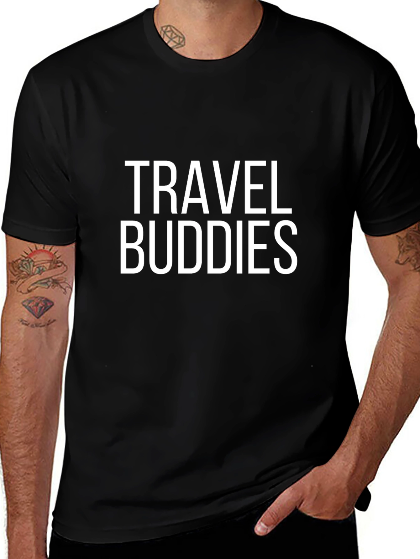 Travel Buddies Graphic T-Shirt - Black Casual Tee