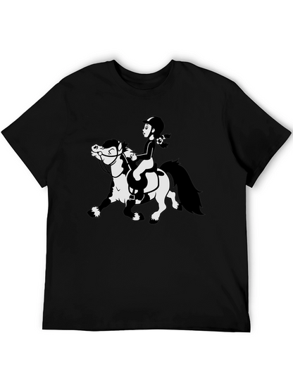 Cartoon Horse Riding Black T-Shirt