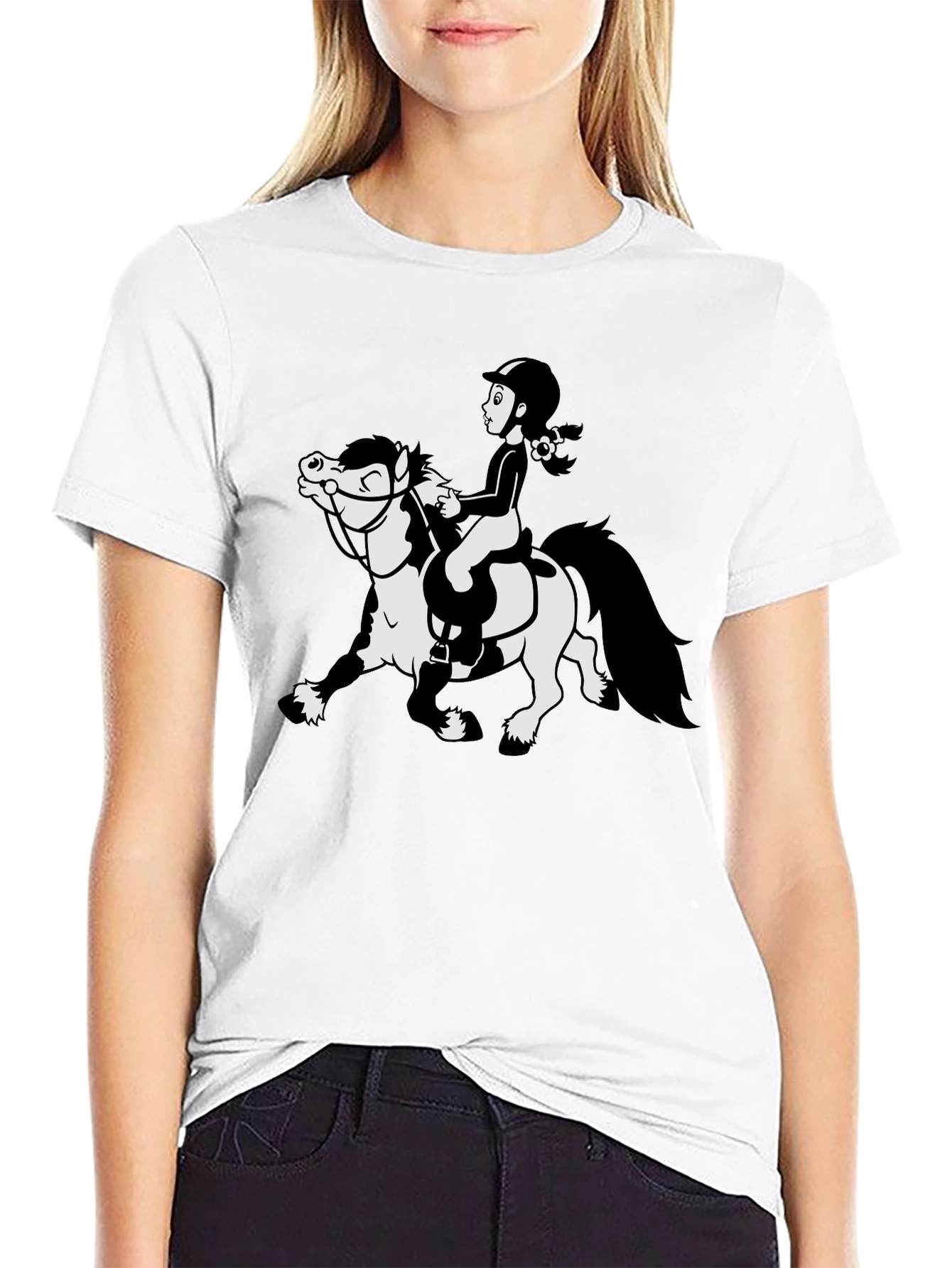 Cartoon Horse Riding Black T-Shirt
