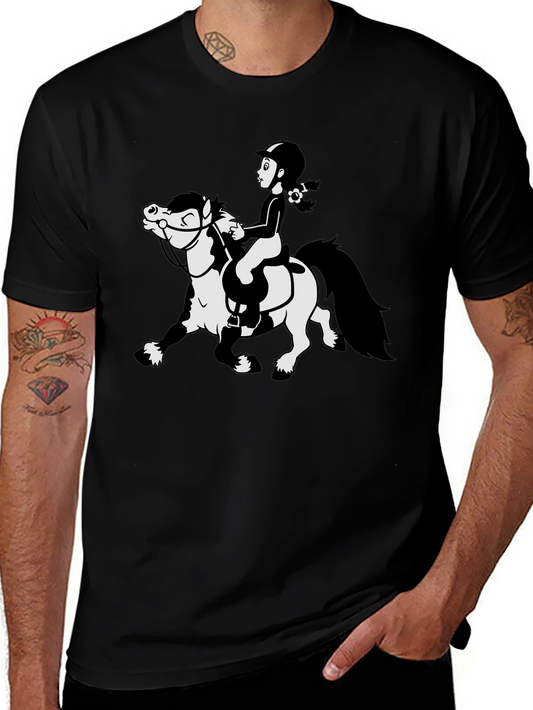 Cartoon Horse Riding Black T-Shirt