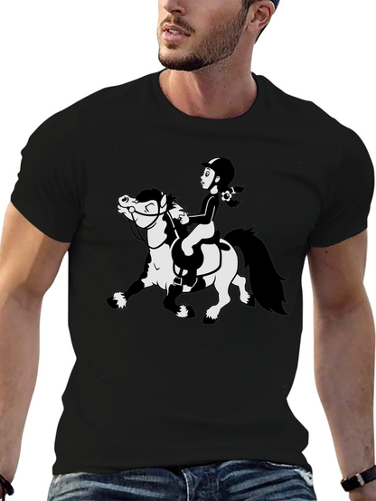Cartoon Horse Riding Black T-Shirt