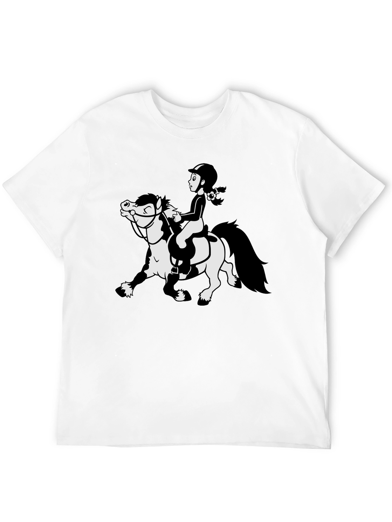 Cartoon Horse Riding Black T-Shirt