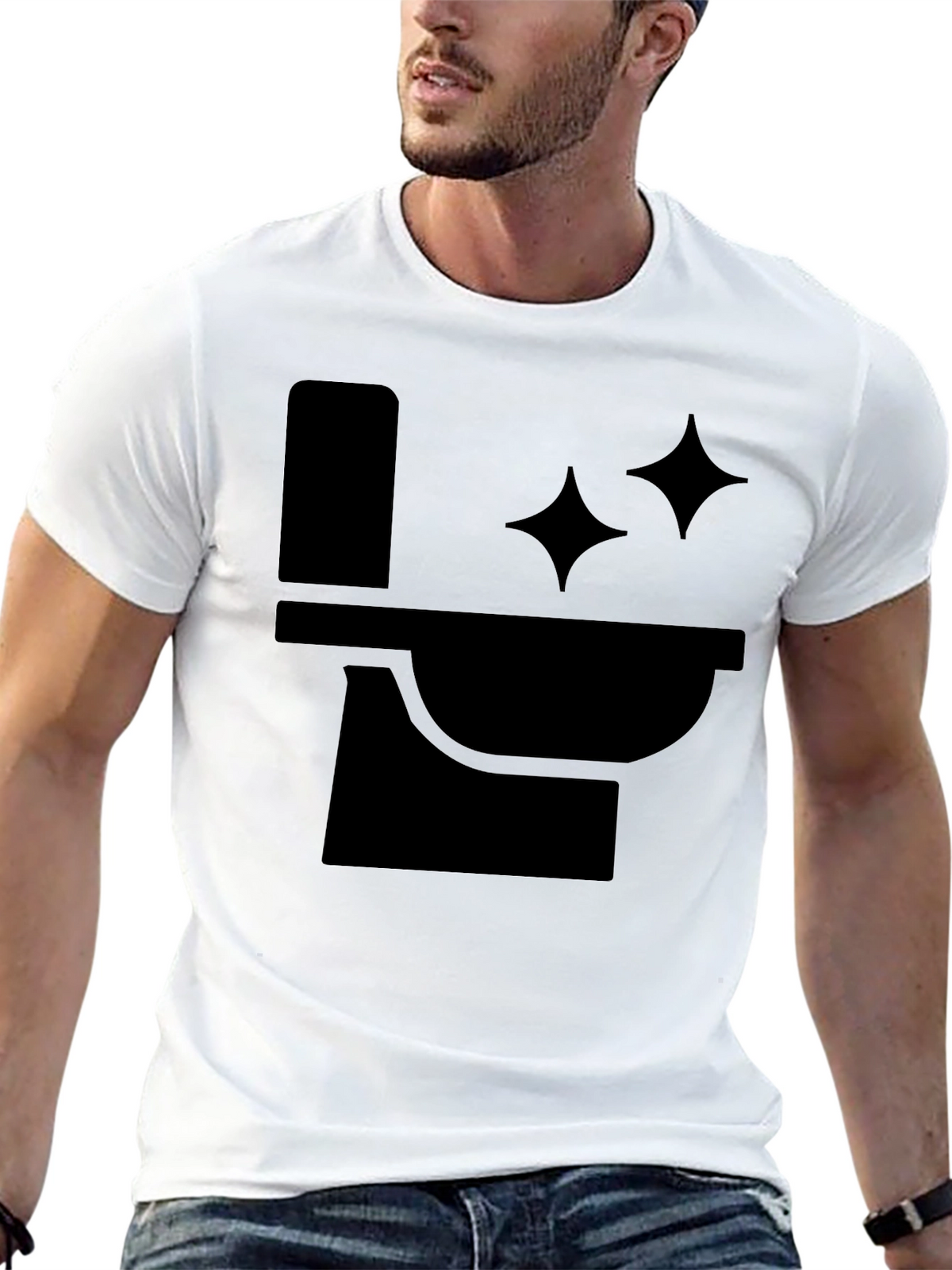 Funny Black T-Shirt with Clean Toilet Graphic