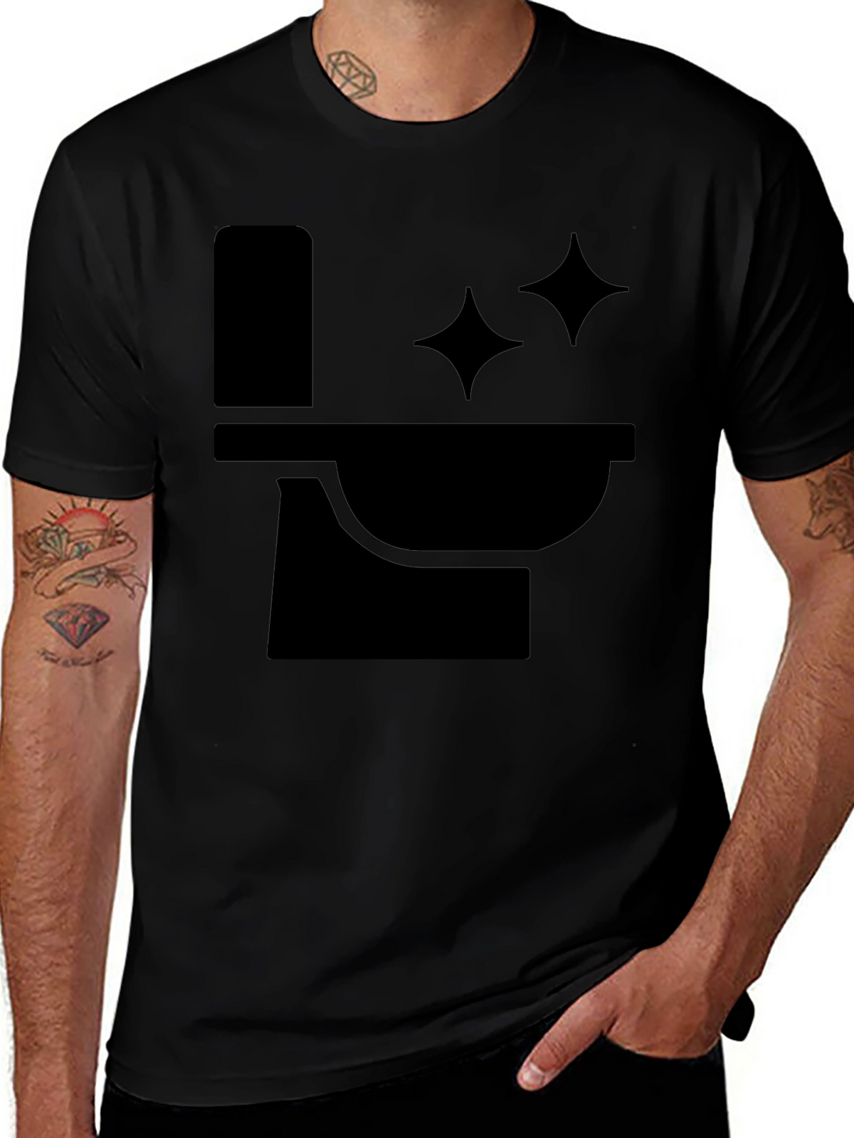 Funny Black T-Shirt with Clean Toilet Graphic