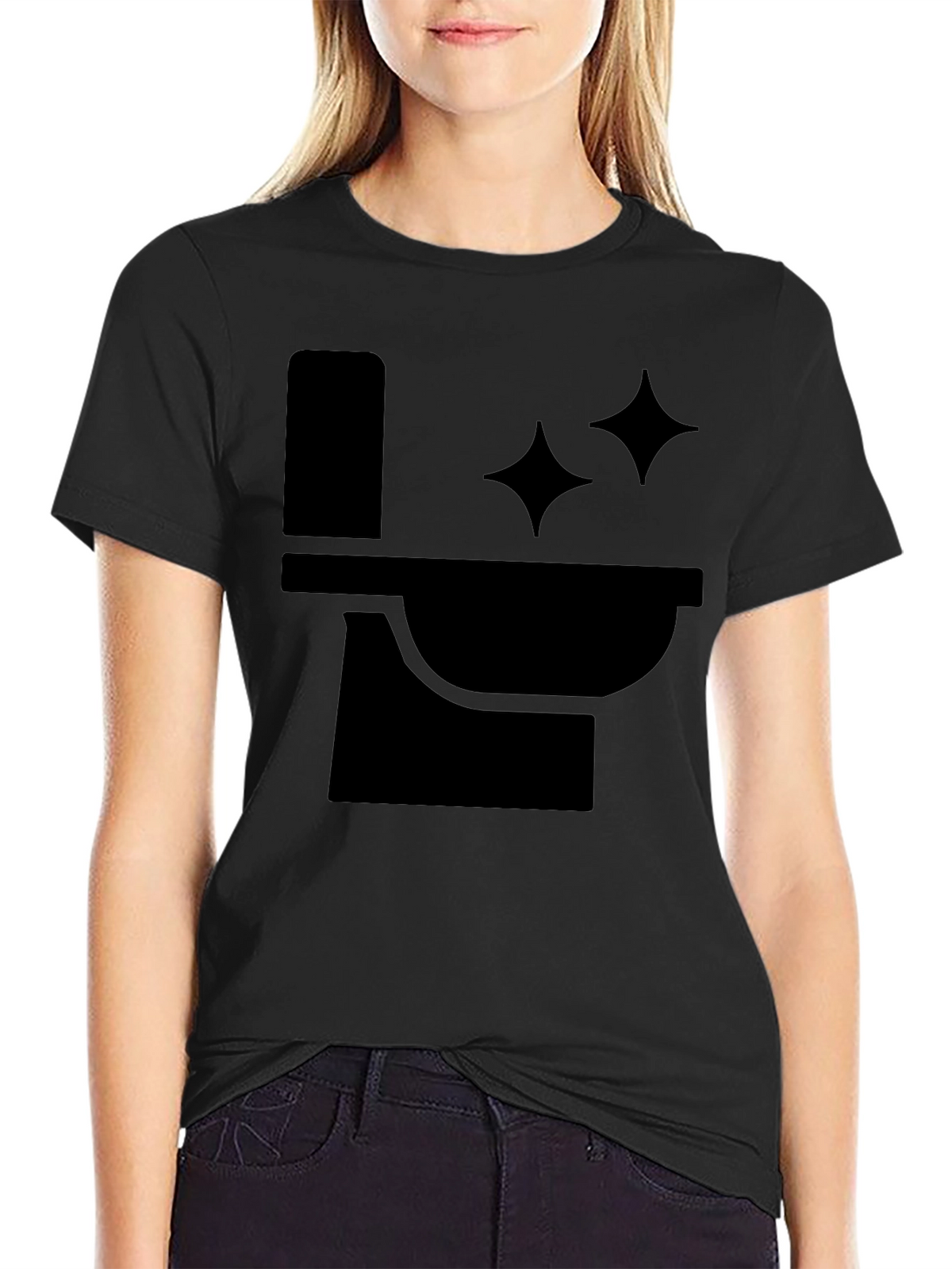 Funny Black T-Shirt with Clean Toilet Graphic