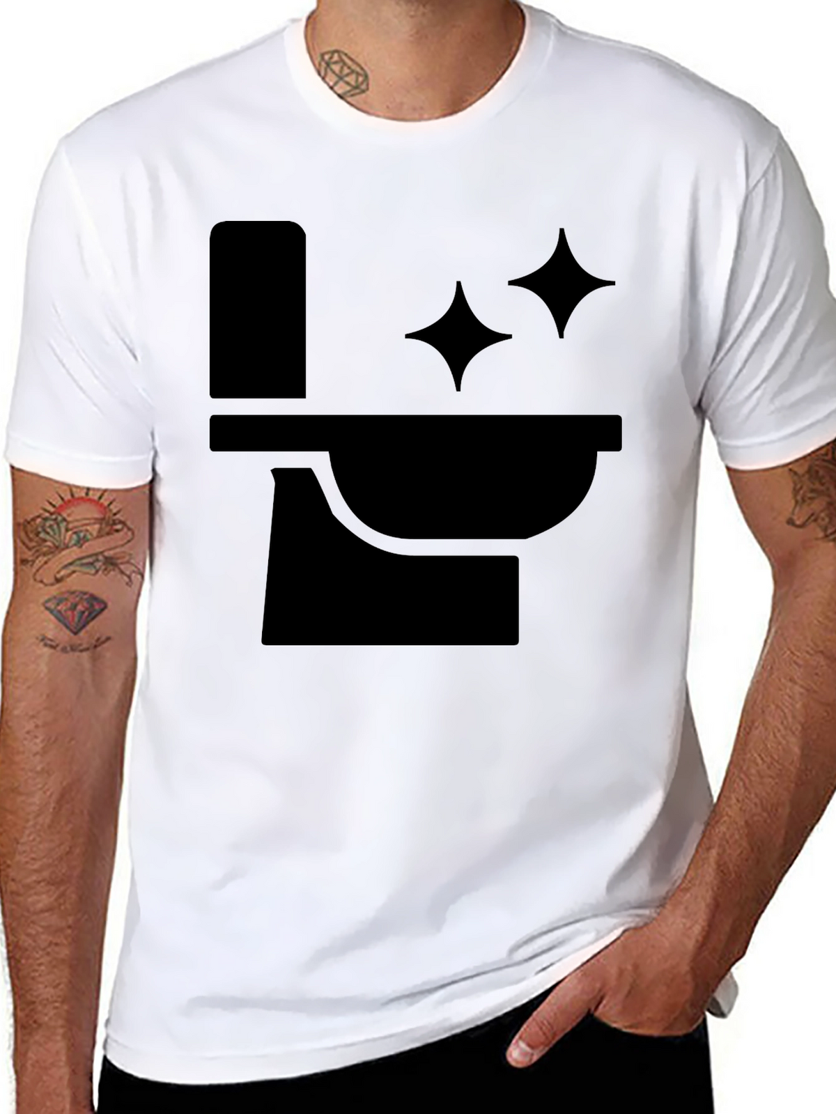 Funny Black T-Shirt with Clean Toilet Graphic