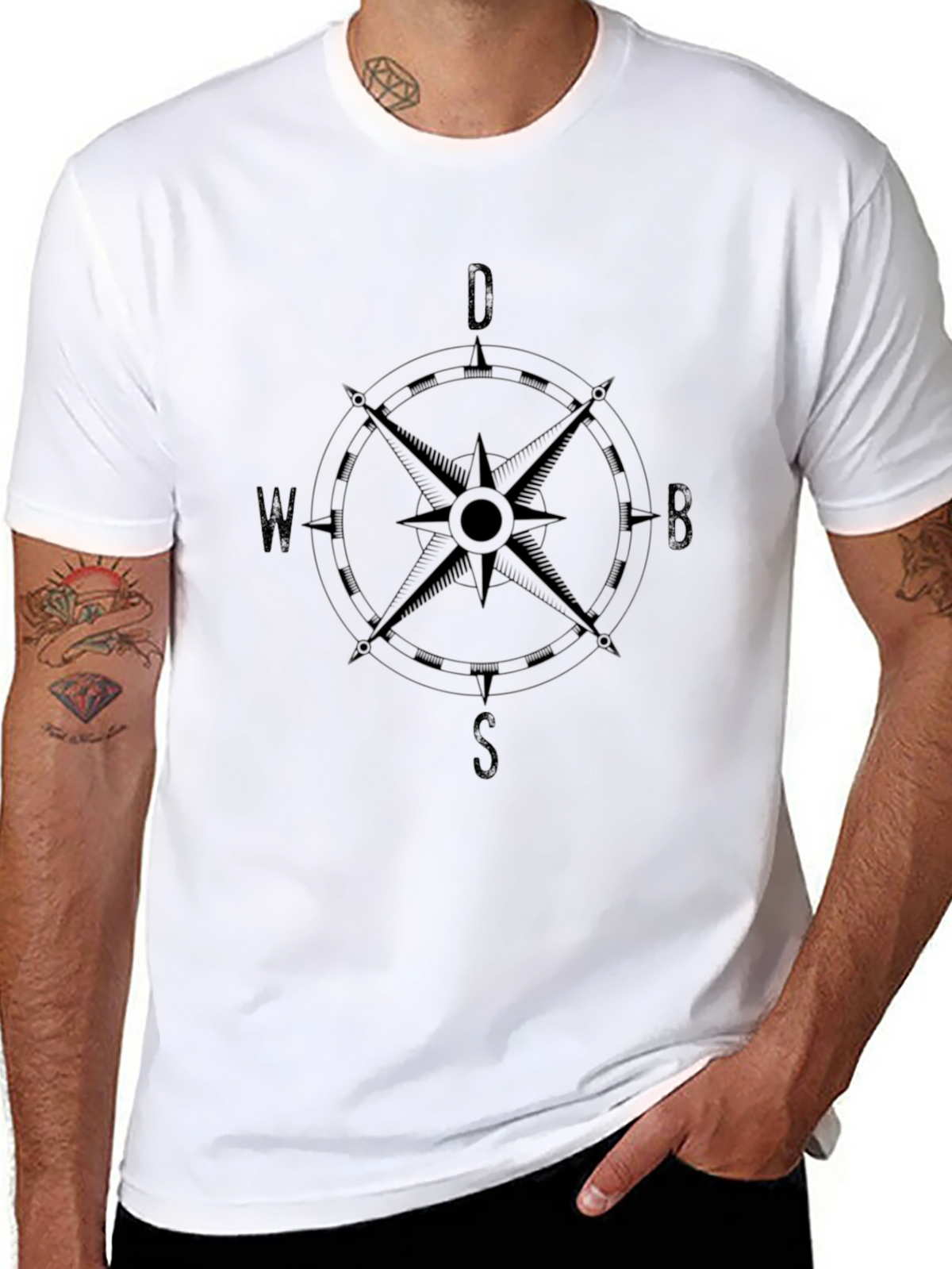 Mens Black Compass Graphic T-Shirt