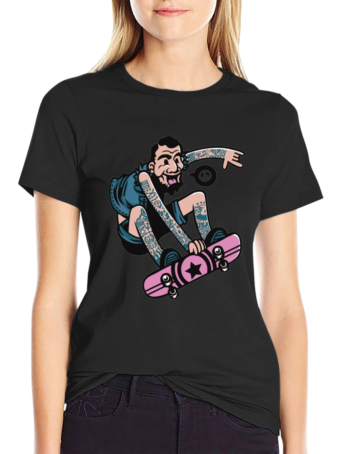 Skateboarder Graphic Tee - Black